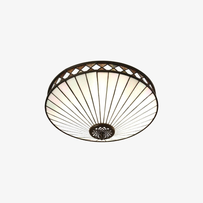 TiffStar Elegant Art Glass Ceiling Light – Vintage Flush Lamp for Living Rooms T634