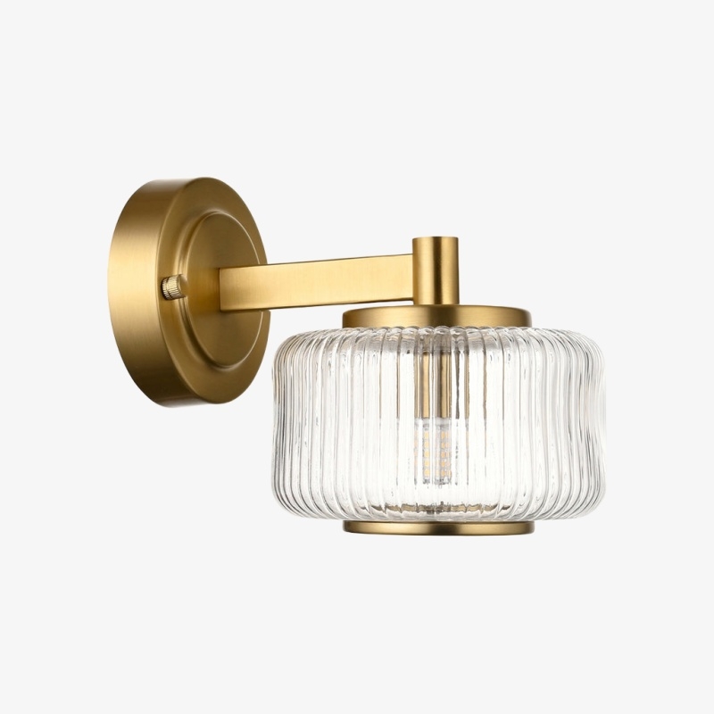 Canovus Ribbed Glass Shade Wall Lamp - Elegant Brass Sconce for Living Room Lighting T1034