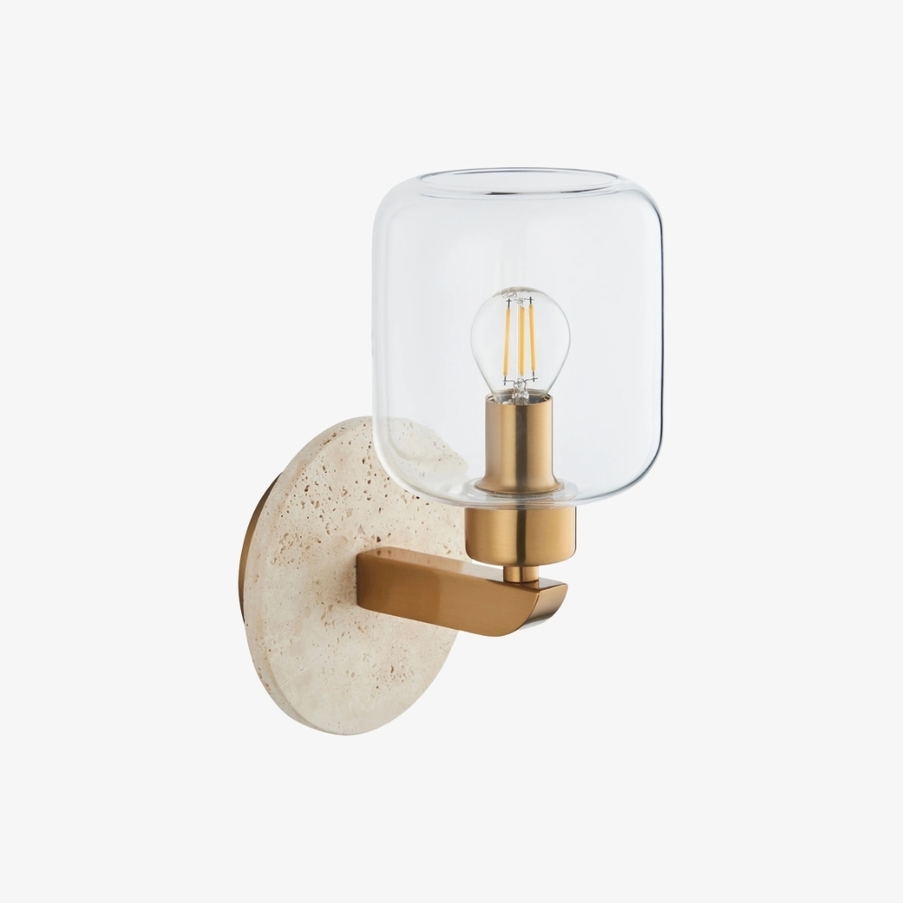 Korlisse Modern Marble Wall Light - Vintage Brass & Clear Glass Accent for Living Room and Hallway T950