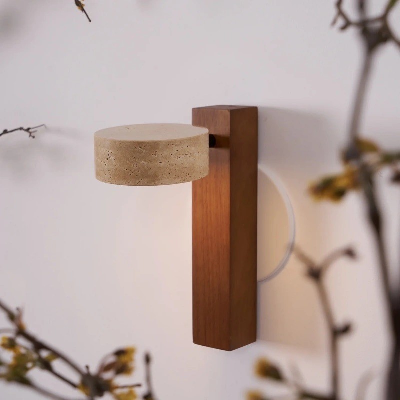 Vintage Rotatable Wall Lamp - Travertine Base & Wooden Stand S312