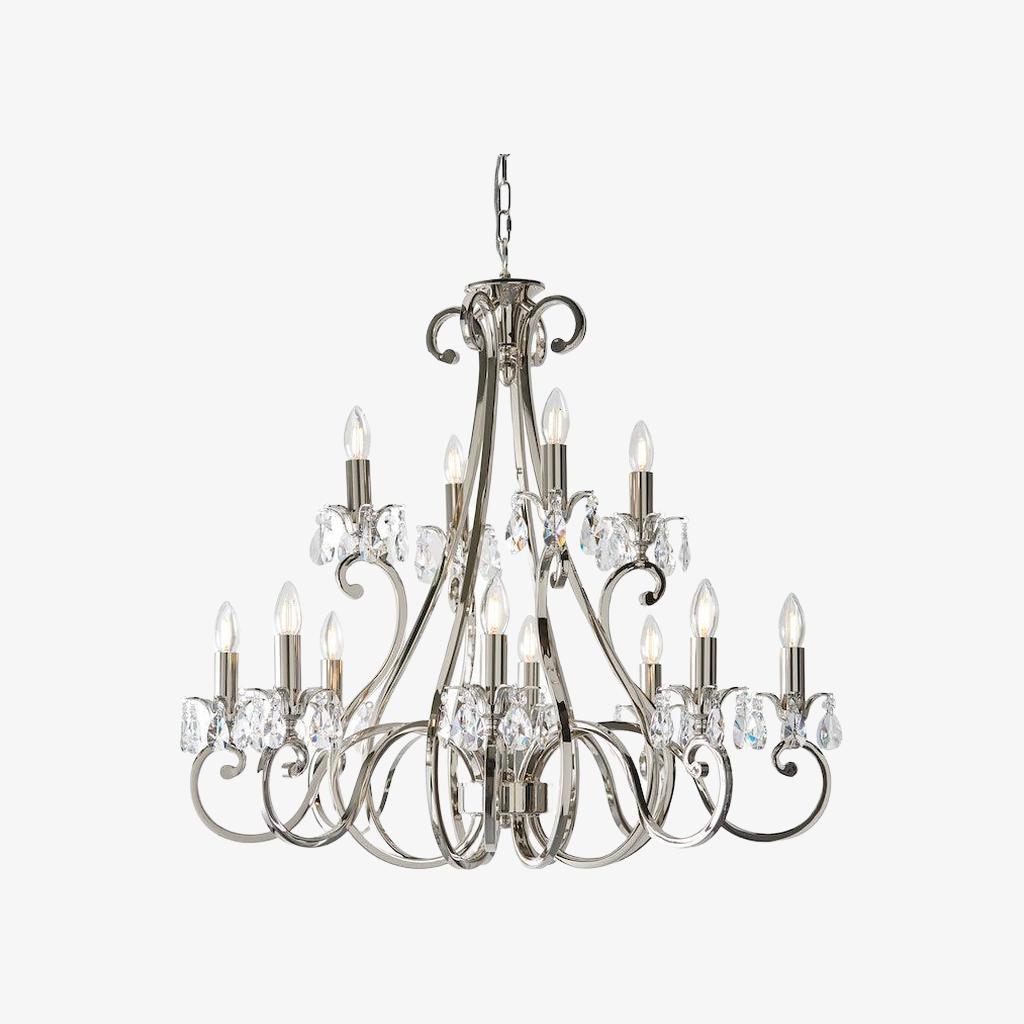 Talonis Crystal Chandelier - Traditional Candle-Style Brass and Nickel for Living Room and Dining Room T962
