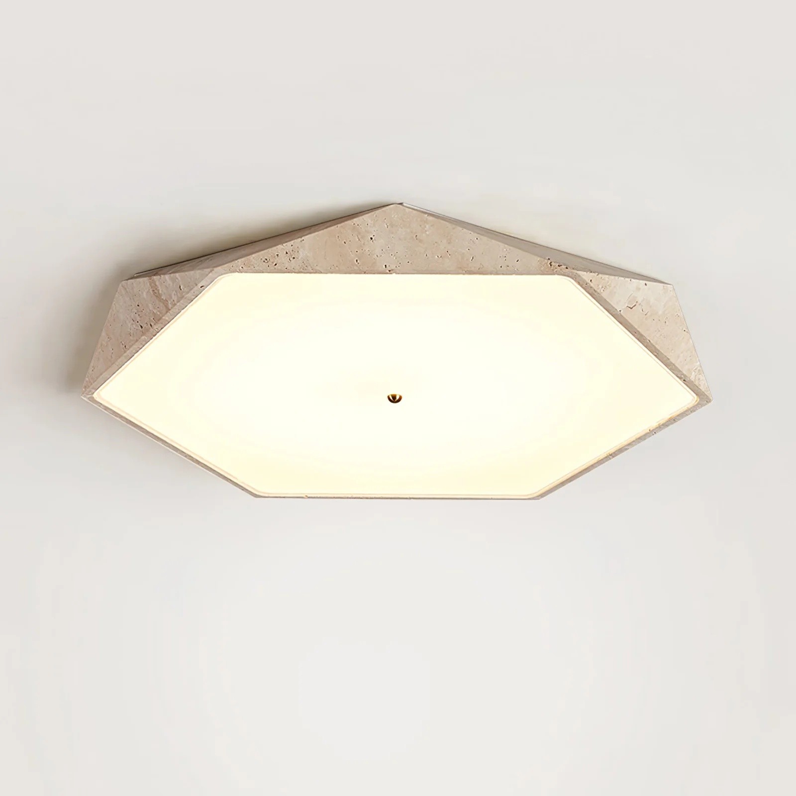 Contemporary Hexagon Ceiling Light In Travertine And Glass S295
