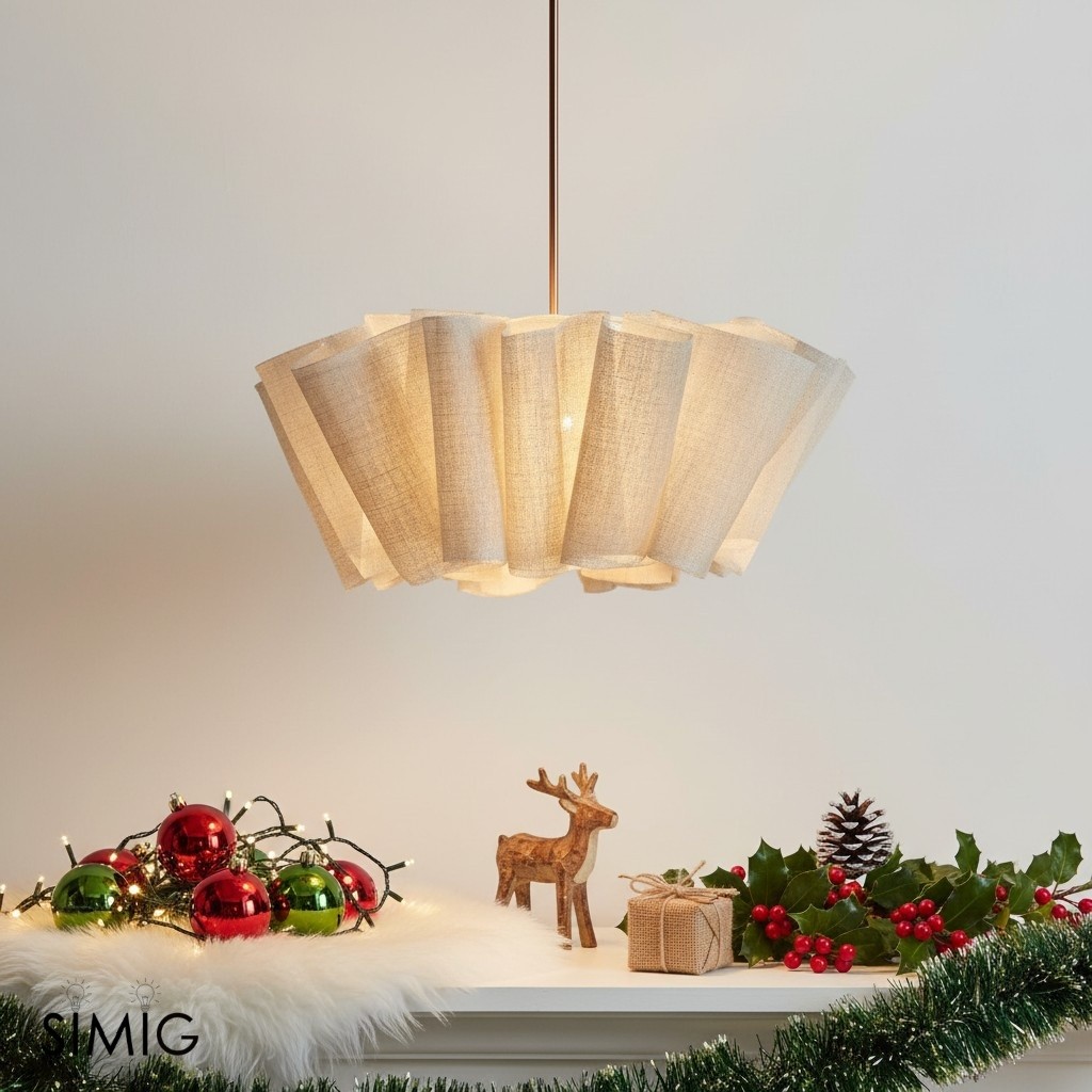 Scandinavian Pleated Fabric Pendant Light – Adjustable Hanging Lamp for Dining Room T191