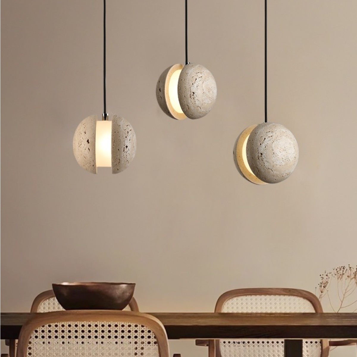 Contemporary Sandwich Shape Travertine Pendant Light S259