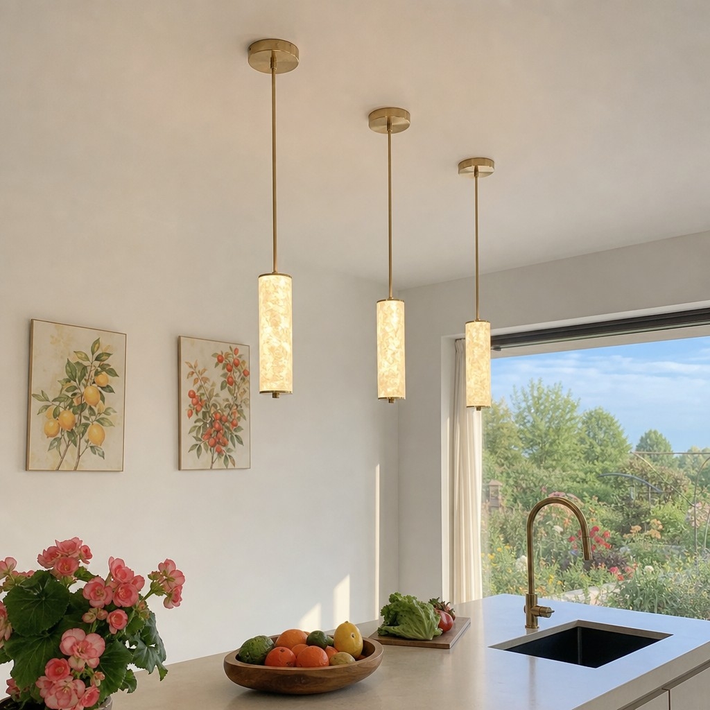 Nacrelith Capiz Shell Cylinder Brass Pendant Light - Nordic Bedroom Lighting T2217