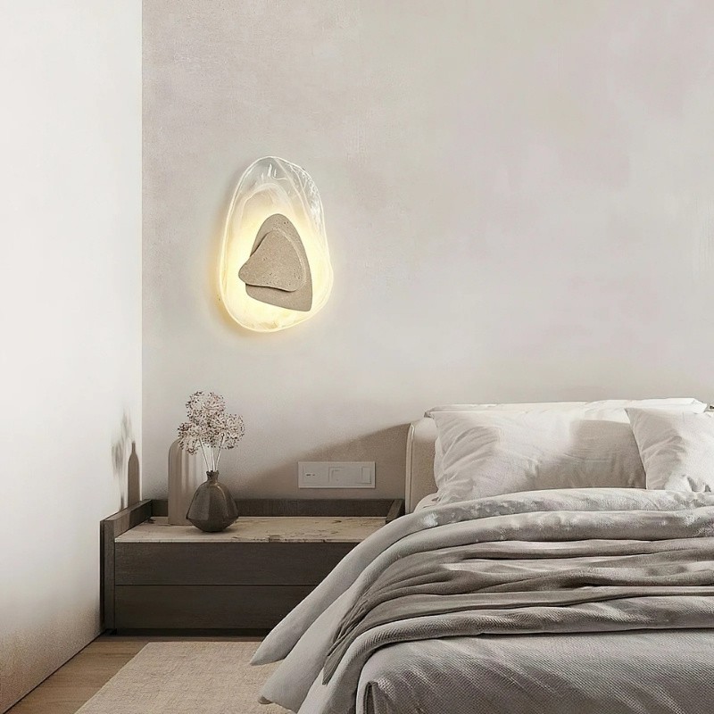 Minimalist LED Wall Lamp in Travertine & Smoke Texture Glass S331
