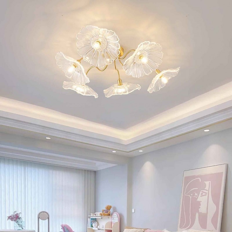 Lotus Leaf Glass Ceiling Lamp for Living Room