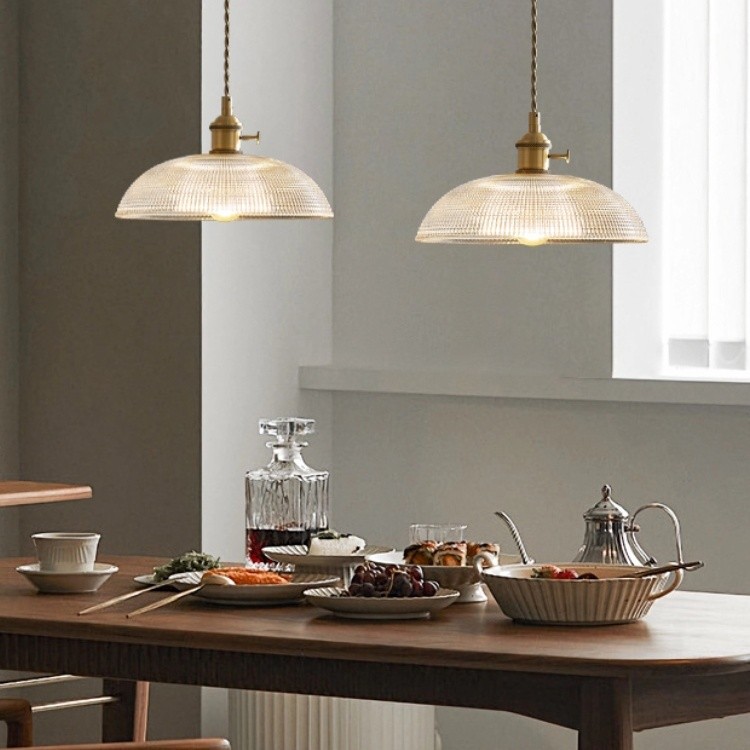 Modern Spiral Pendant Light – Textured Ribbed Glass Shade S225