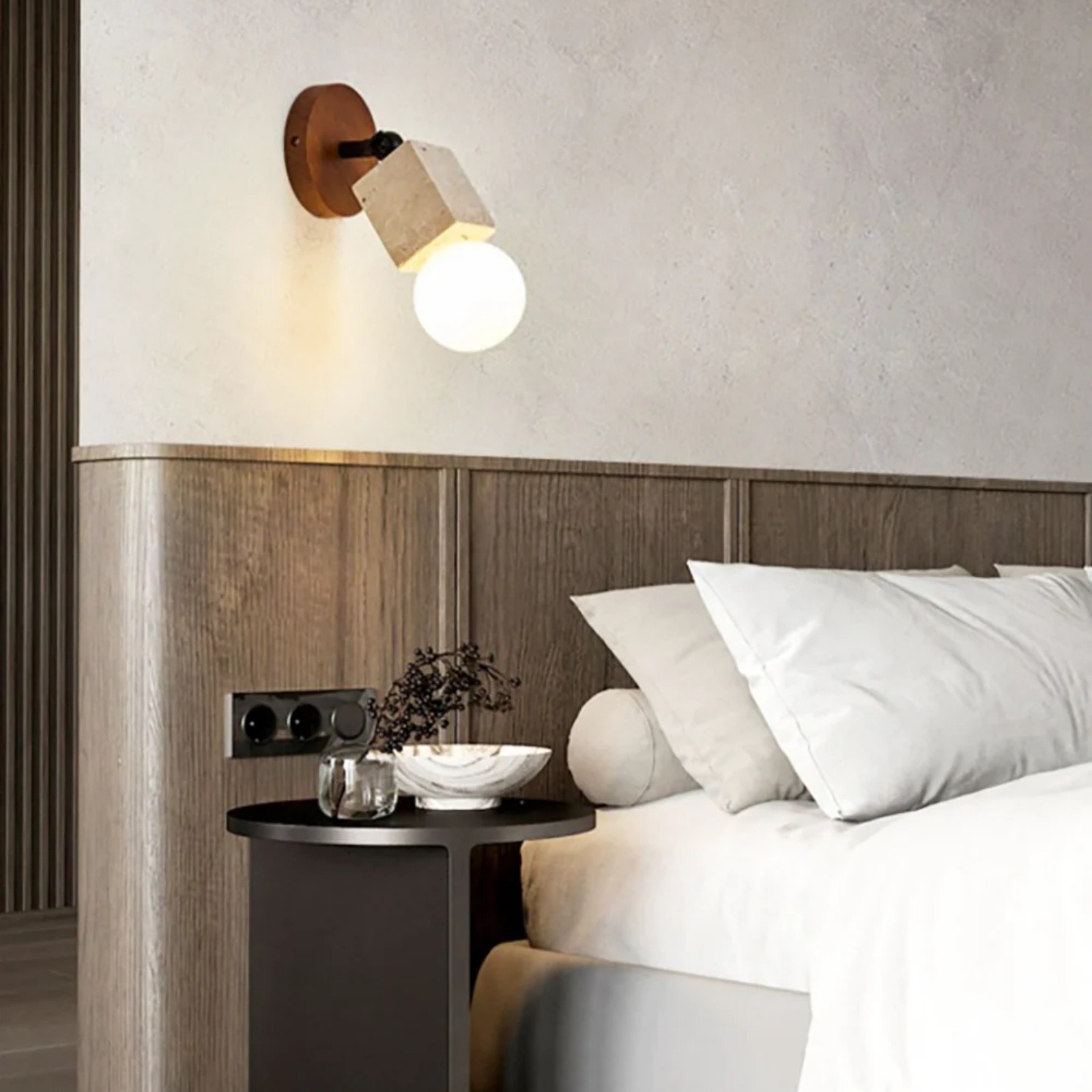 Geometric Travertine Cube With Glass Globe Wall Sconce S319