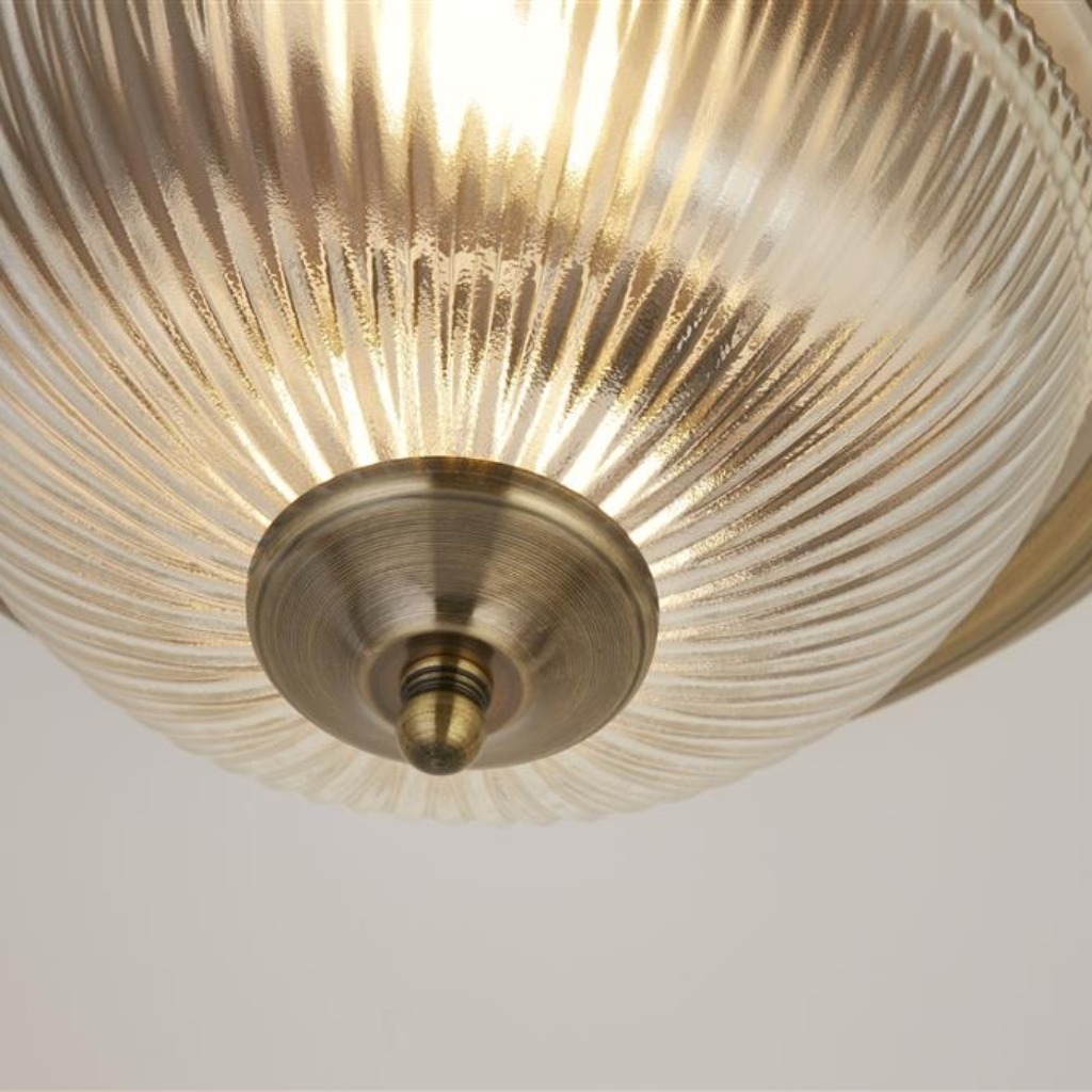 TF Vintora Modern Flush Ceiling Light - Ribbed Glass and Metal Trim for Kitchens or Hallways T1044