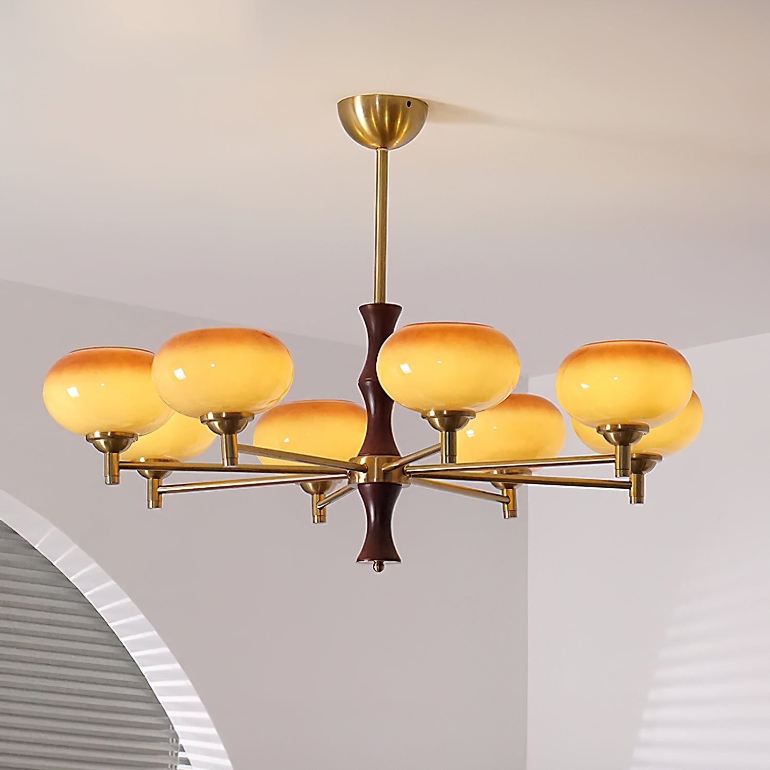 Vintage Mid Century Persimmon Glass Chandelier M205