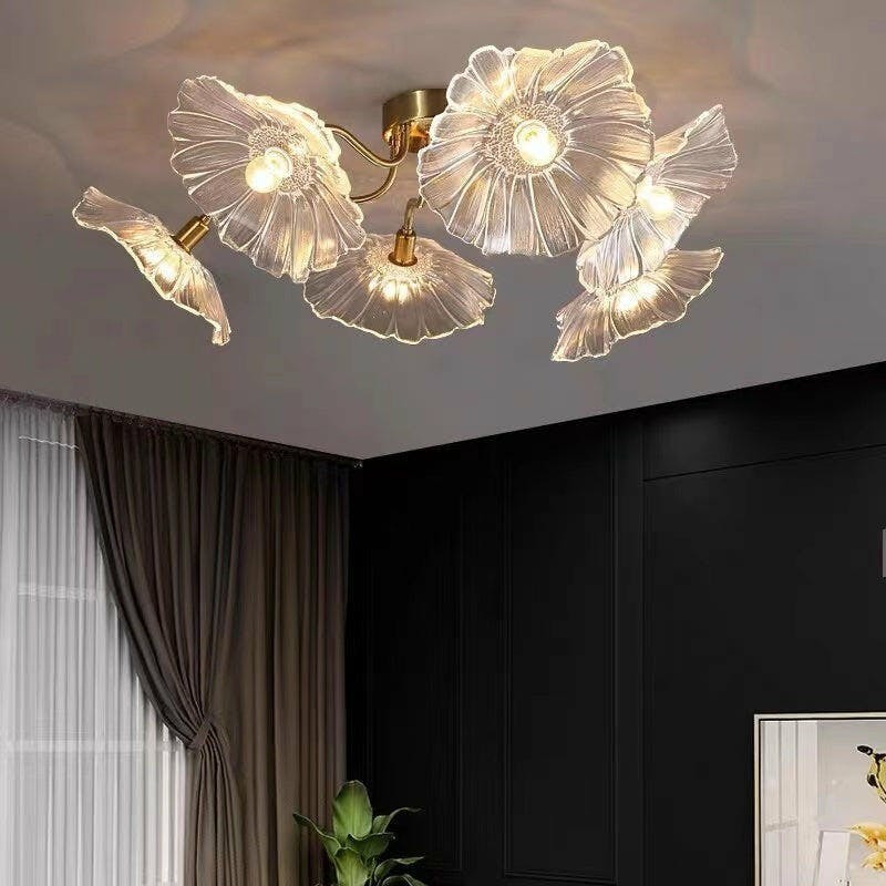 Lotus Leaf Glass Ceiling Lamp for Living Room
