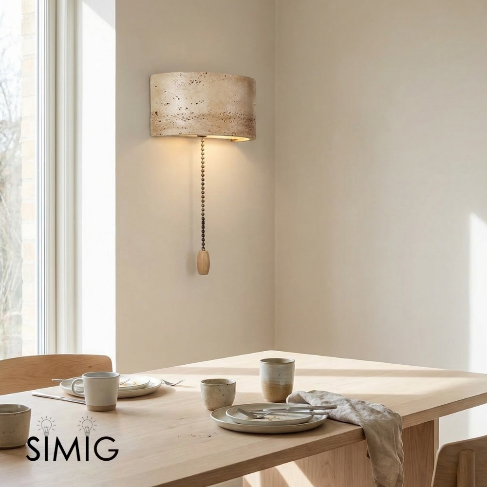 Mask-Shaped Travertine Wall Lamp - Artistic Modern Accent for Living Room S324