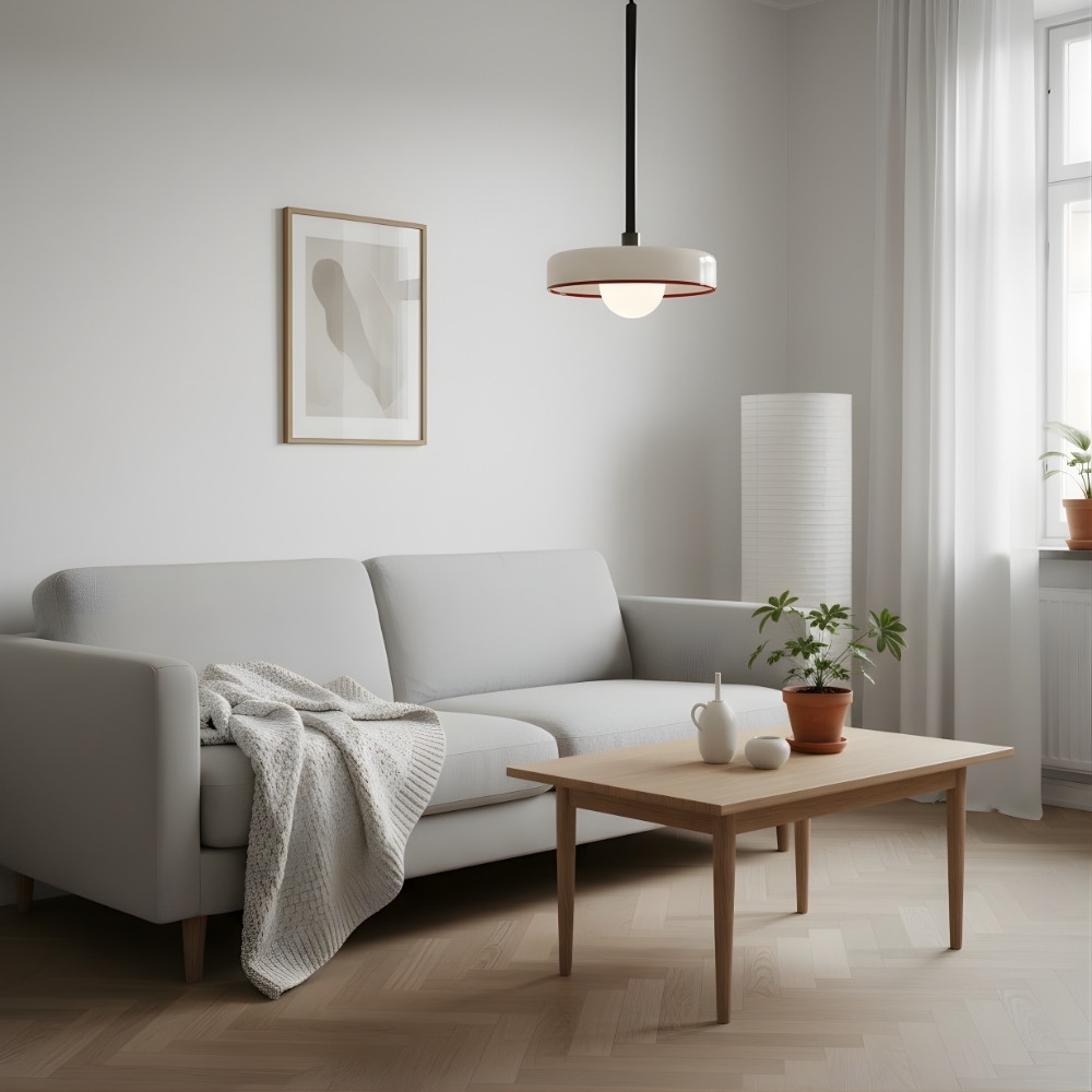 Kalo Modern Pendant Light - Sleek Metal Rod and Disc Orb Glass Design T1058