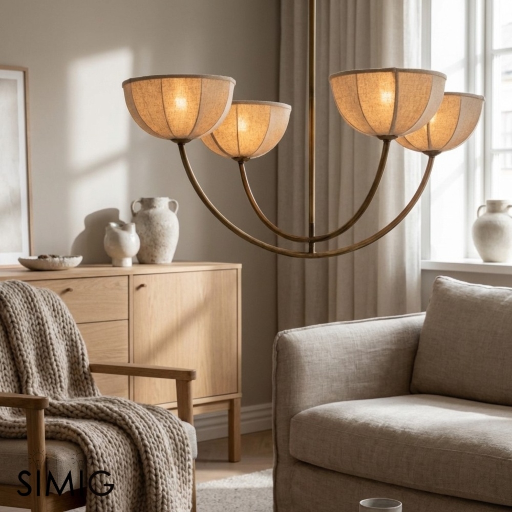 Loomis Adjustable Linen Wrapped Chandelier - Warm Ambient Light for Bedroom T1184