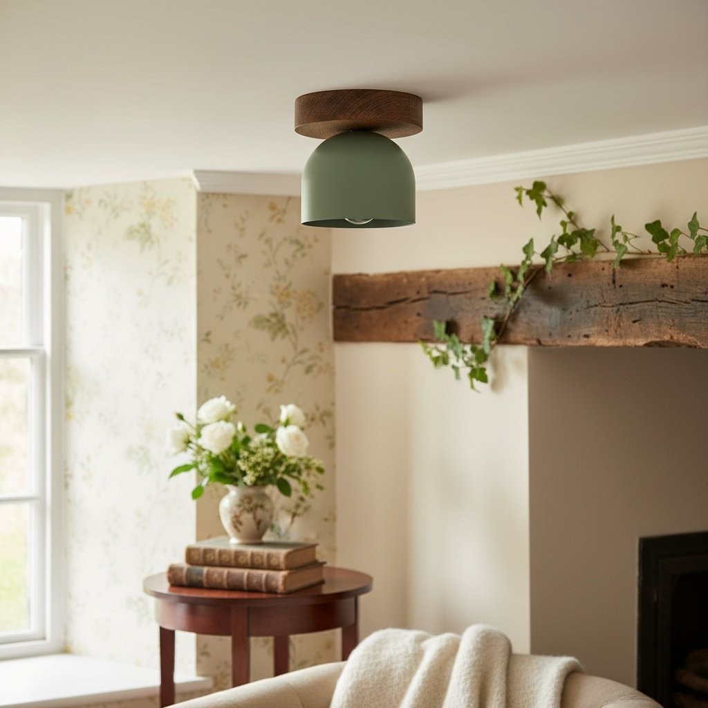 Metio Dome Modern Rustic Ceiling Light - Wooden and Metal Fusion T372