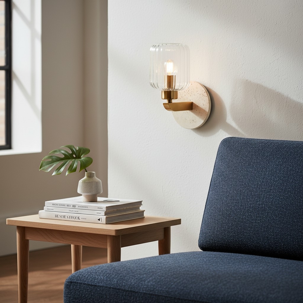 Korlisse Modern Marble Wall Light - Vintage Brass & Clear Glass Accent for Living Room and Hallway T950