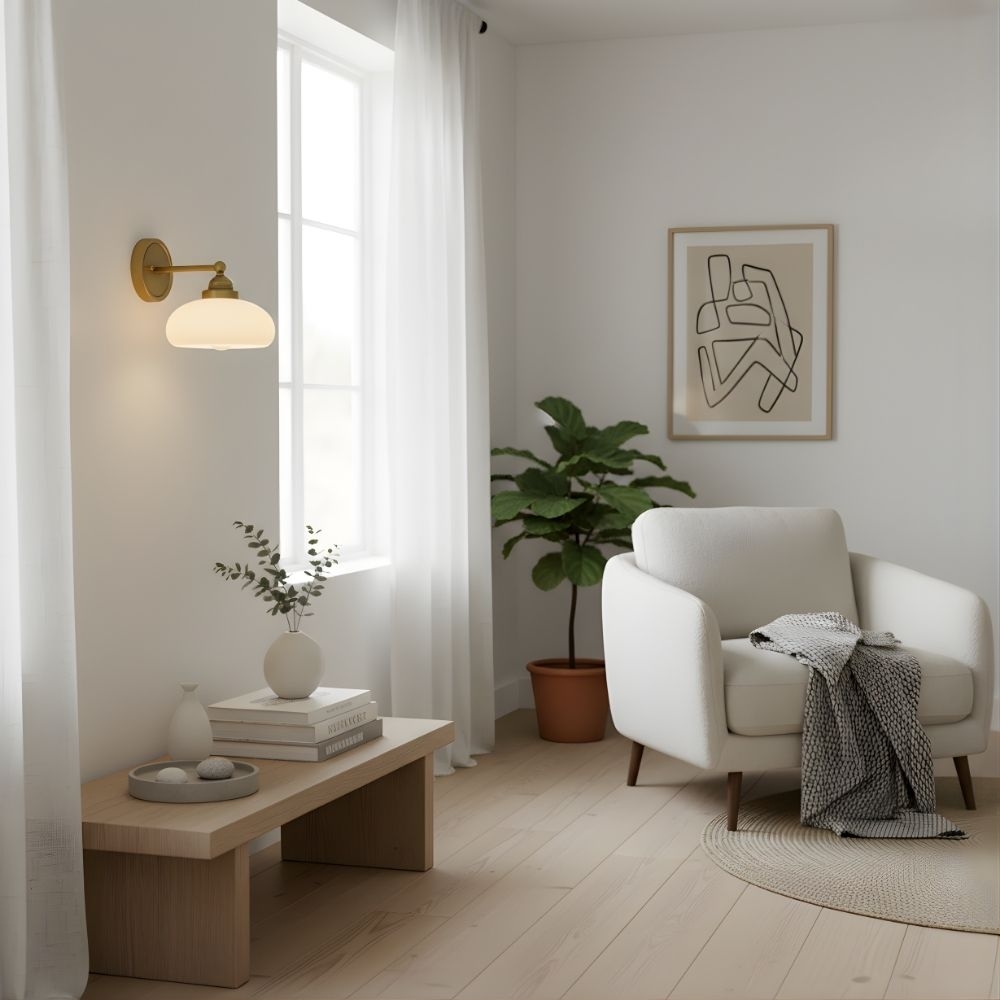 Riven Milk White Glass Globe Industrial Wall Lamp - Stairway Safety Light T1060