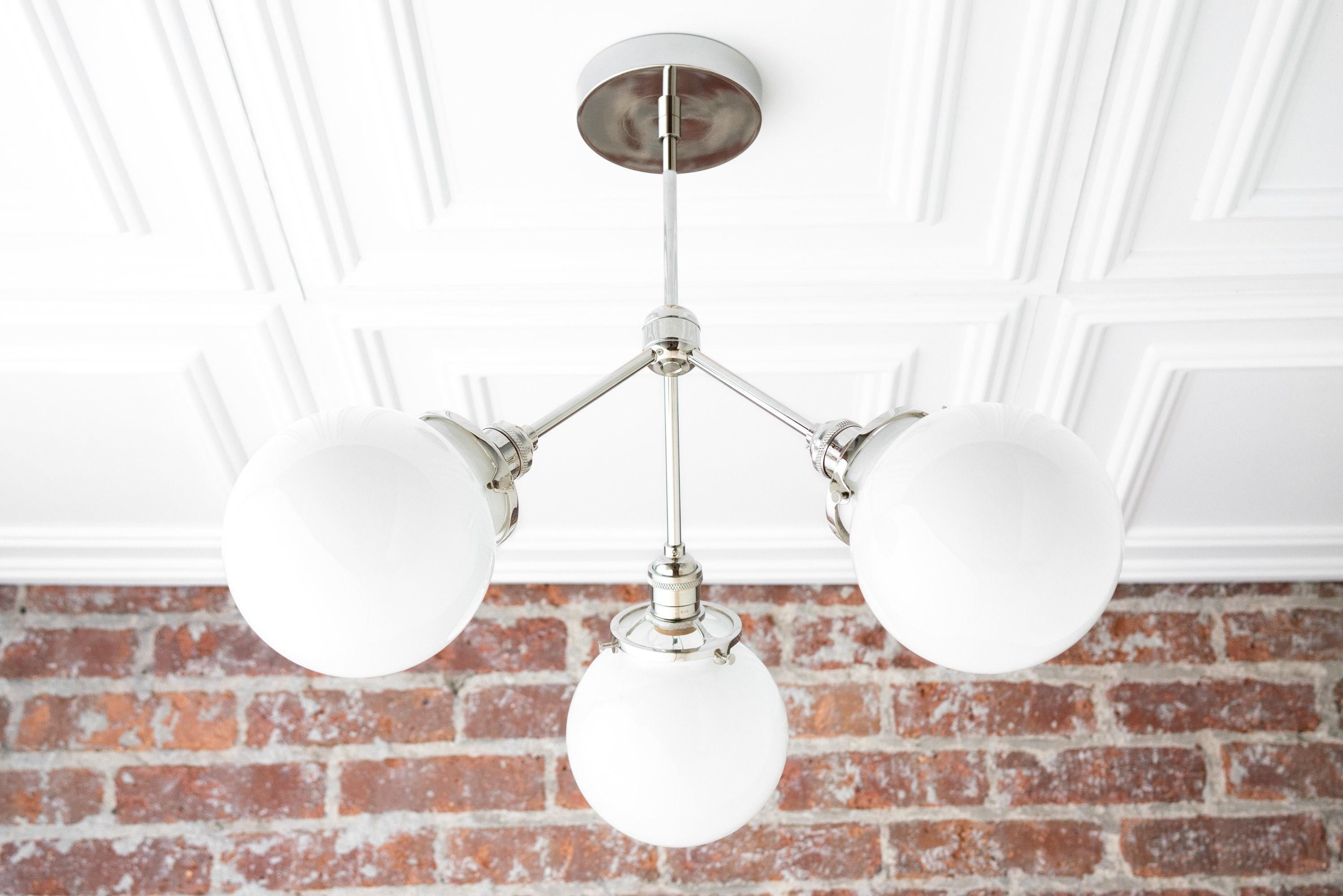 Glorica Glass Chandelier - Brass Globe Ceiling Light with Opal Shade T330
