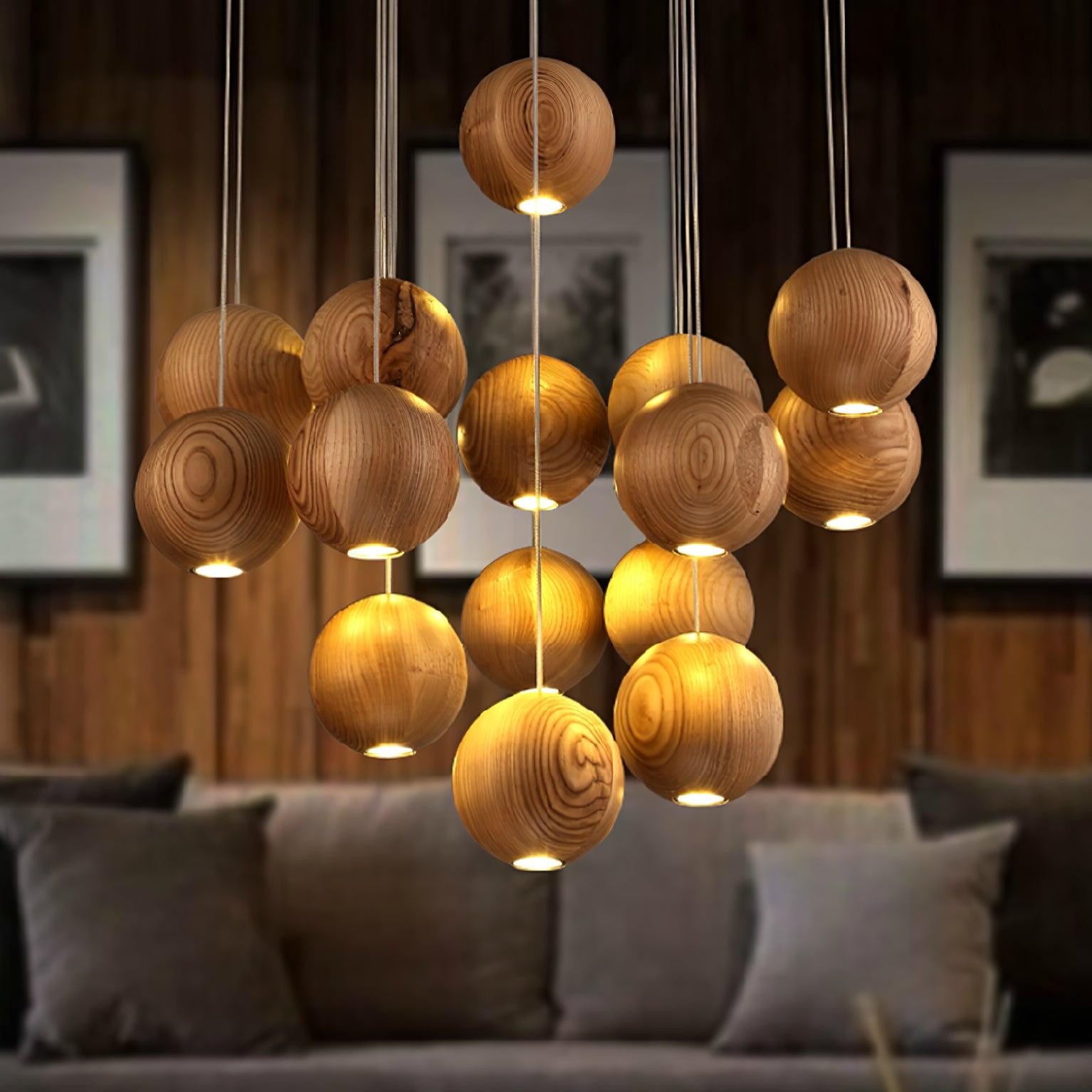 Wooden Orb Sphere Cluster Pendant Light G72