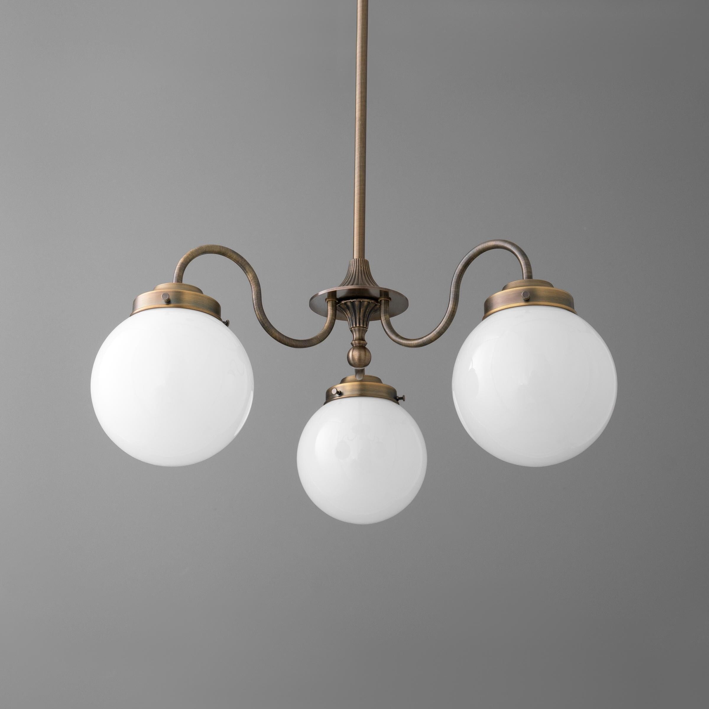 Glorica Glass Vintage Globe Chandelier - Brass 3-Light Frosted Glass Hanging Fixture T388