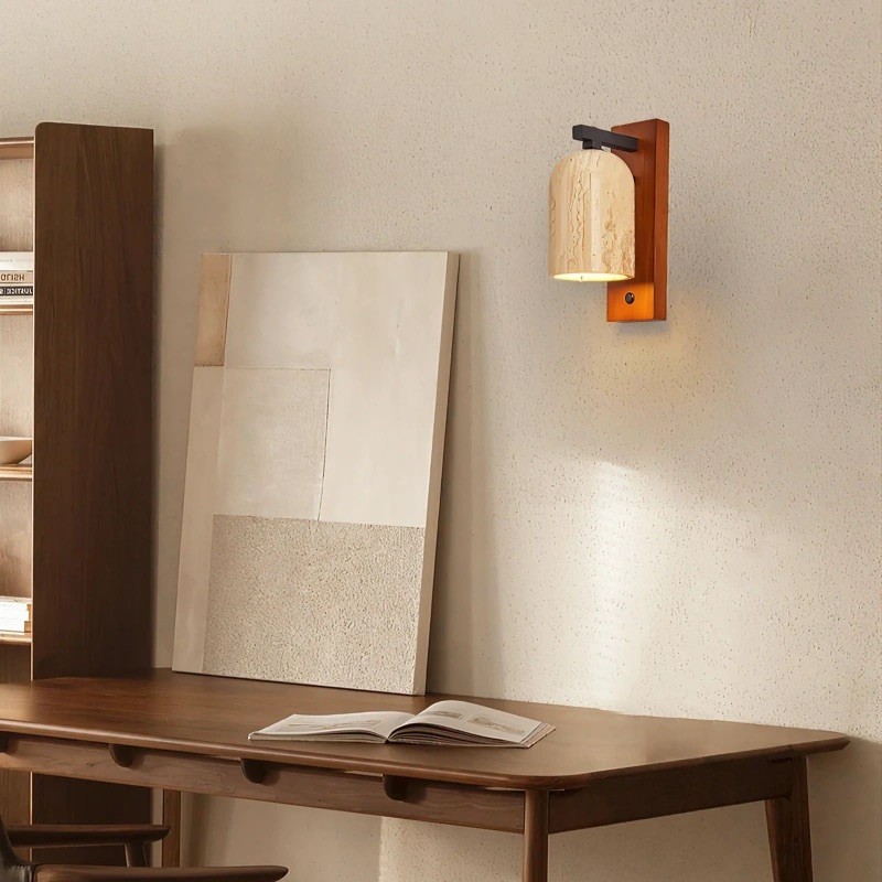 Natural Walnut Travertine Bell Wall Sconce for Living Room S318