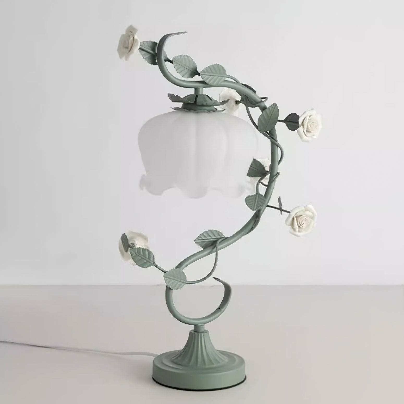 Green Pink White Rose Flower Table Lamp M107