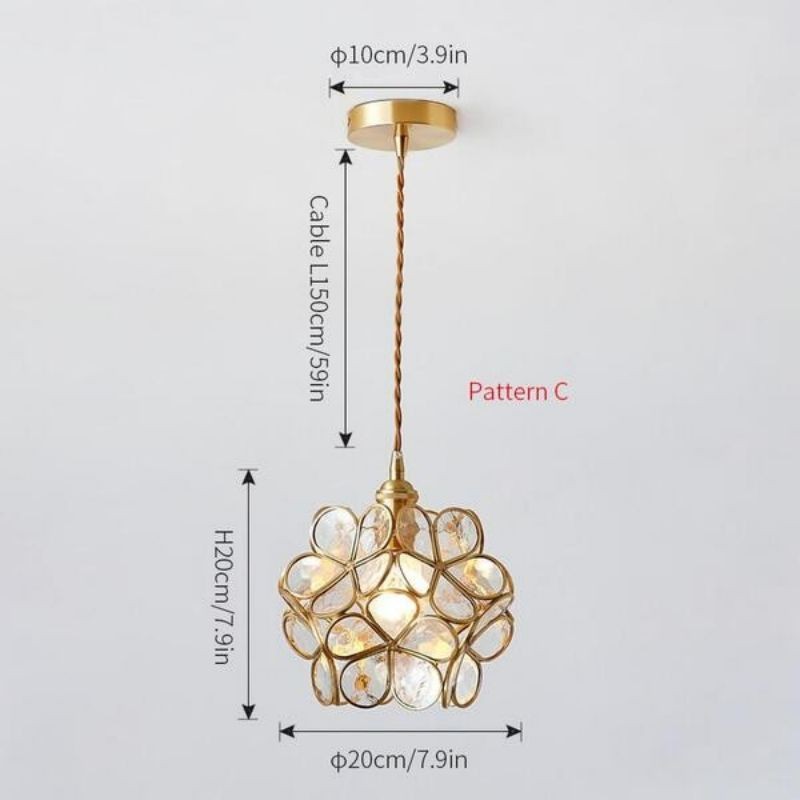 Nordic Brass Flower Petal Glass Pendant Light S10