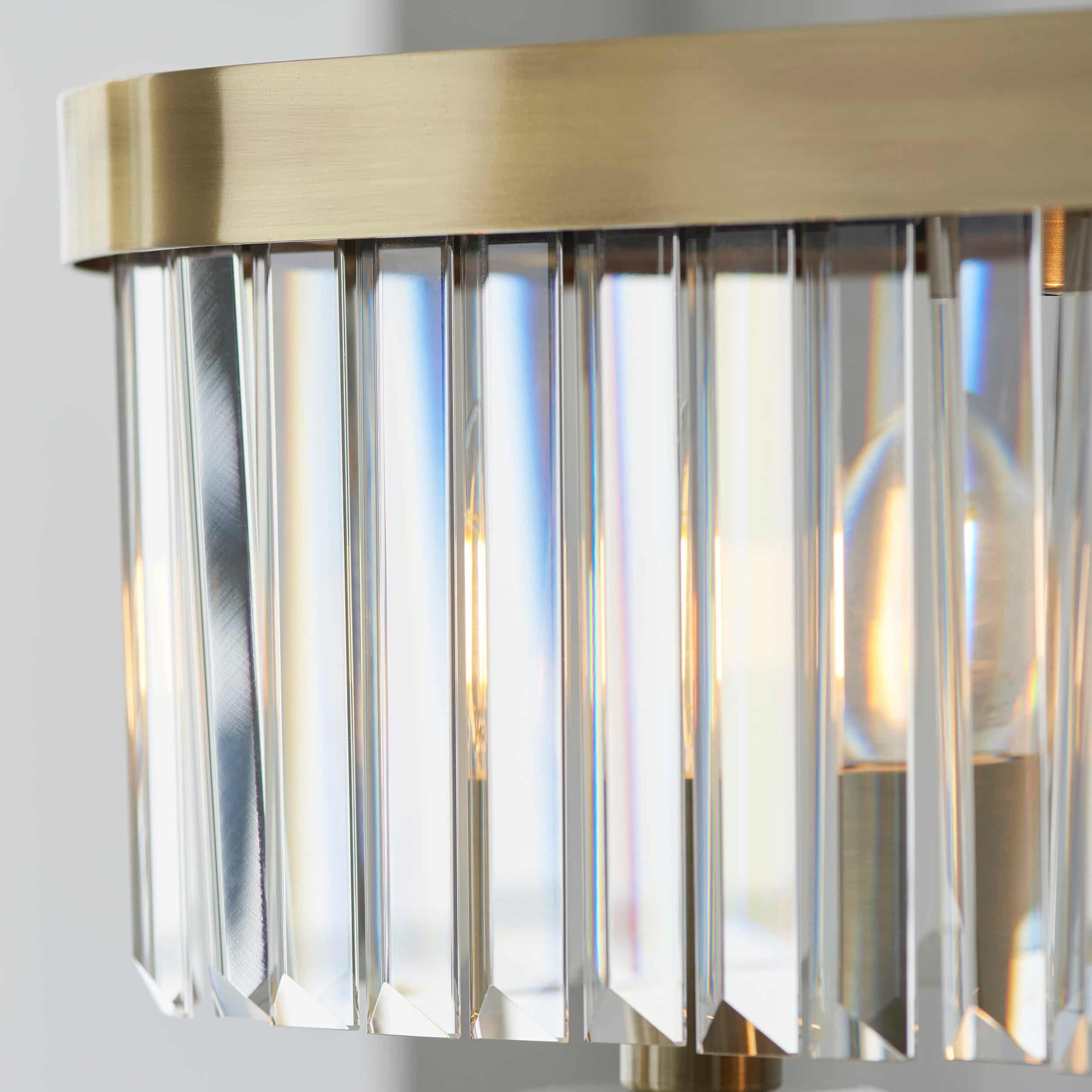 Beveline 4-Light Linear Ceiling Pendant With Cut Faceted Glass - Sleek Metal Frame For Dining T858