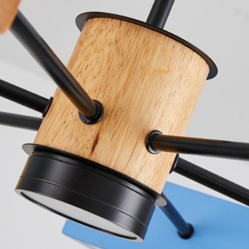 Modern Wood Block Chandelier - 4-Light Branch Style for Kids Room or Nursery S385