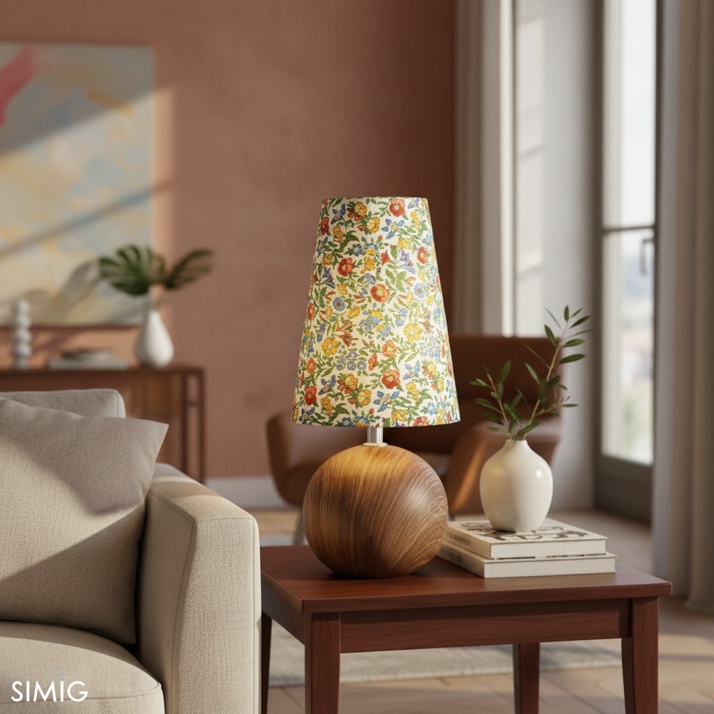 Florence Floral Table Lamp - Wood and Fabric Lamp for Living Rooms T550
