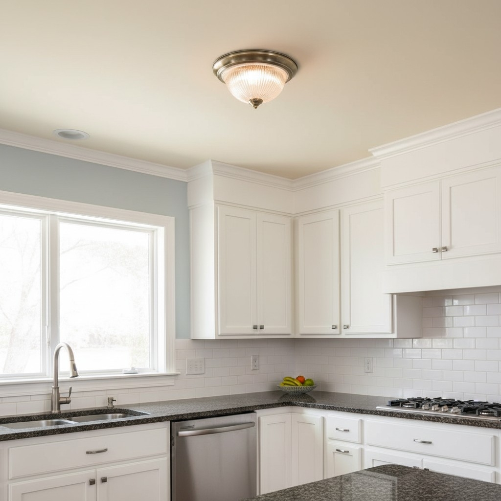 TF Vintora Modern Flush Ceiling Light - Ribbed Glass and Metal Trim for Kitchens or Hallways T1044
