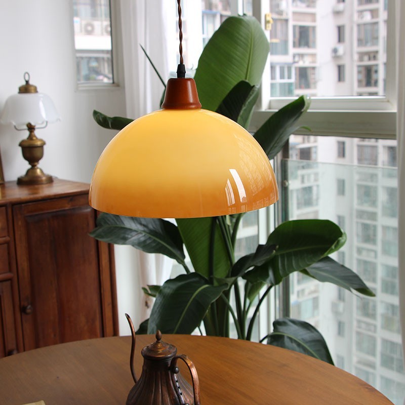 Vintage Bowl Shaped Bauhaus Glass Pendant Light S05
