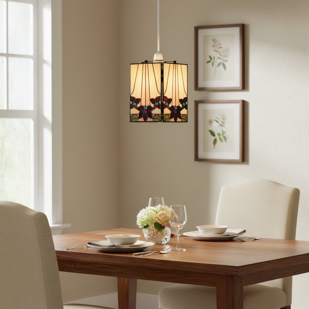 TF Camillo Mosaic Tiffany Glass Pendant Light - Square Lantern Shade - Artisan Home Décor Accessory T1025