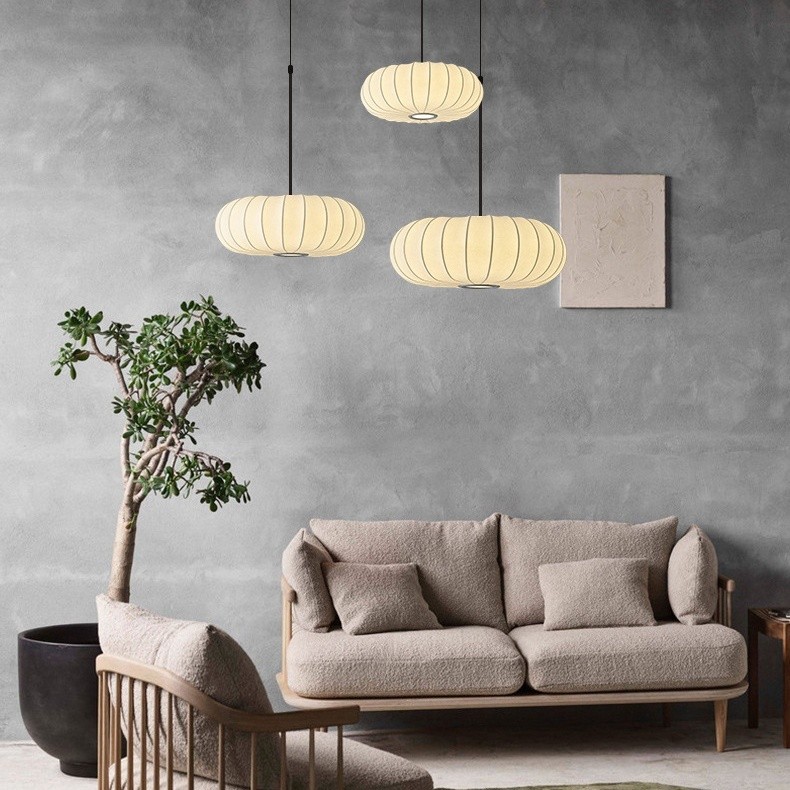 Simple Wabi-sabi White Lantern Fabric Pendant Lamp M06