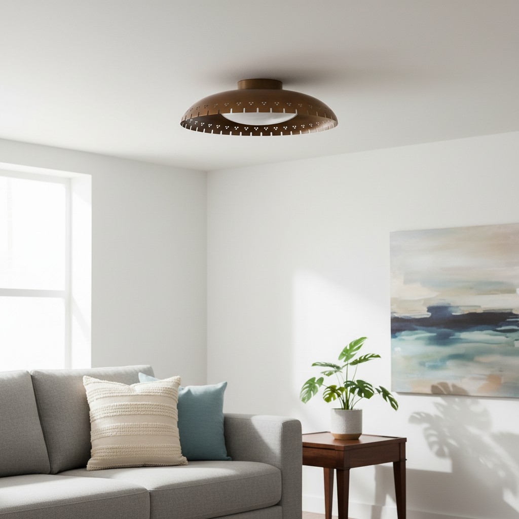 Lustrona Vintage Brass Flush Mount Light - Burnished Metal Ceiling Light for Living Room T689