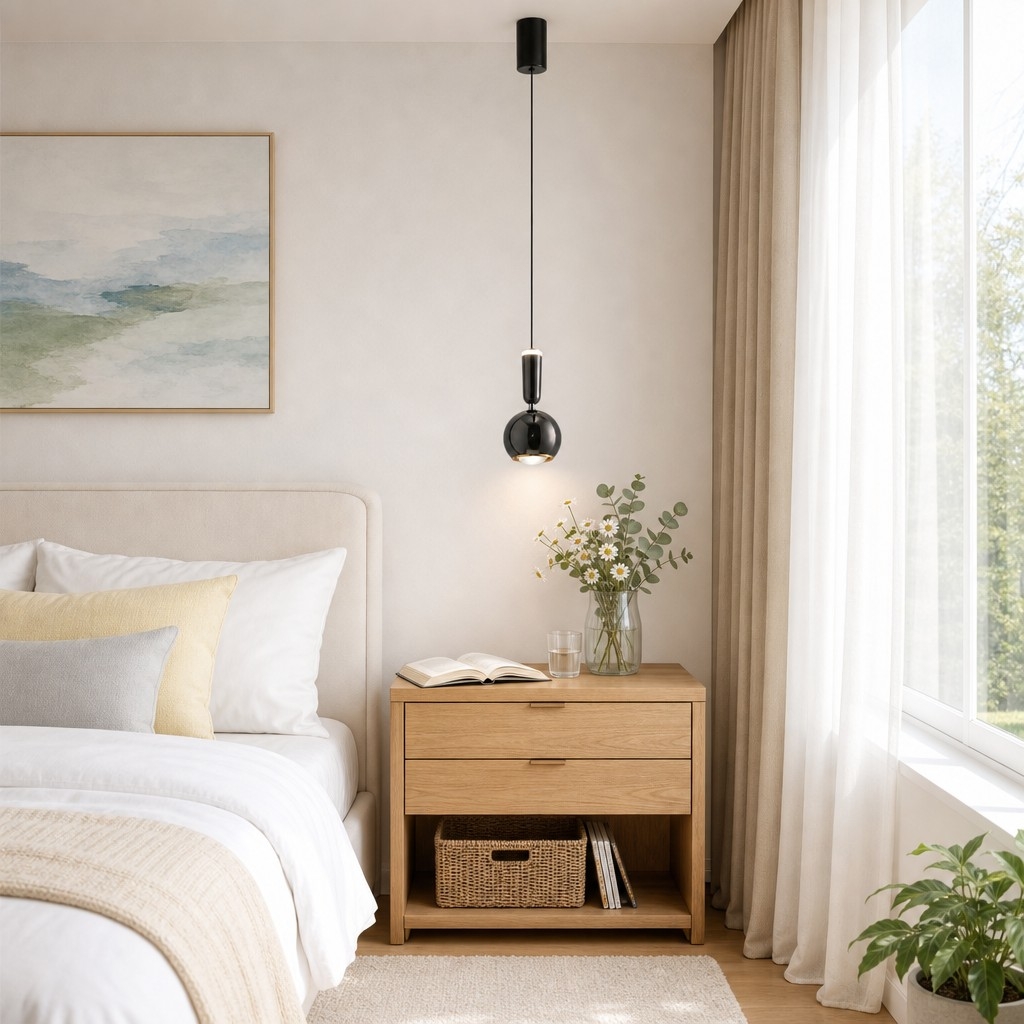 Veridia Modern Adjustable Slim Pendant Light - Metal Acrylic Hanging Lamp for Bedroom and Hallway T2211
