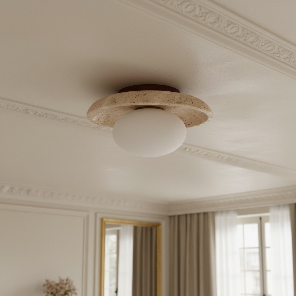 Calivra Round Ceiling Fixture - Travertine Style Flush Mount T502
