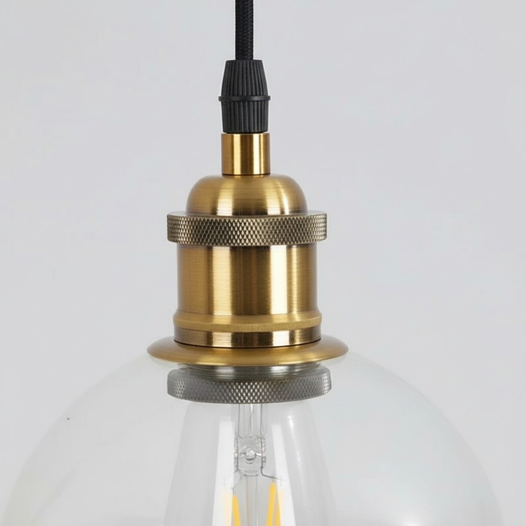 Glavena Vintage Glass Globe Pendant Light - Metal Details Hanging Light for Dining Rooms T1085