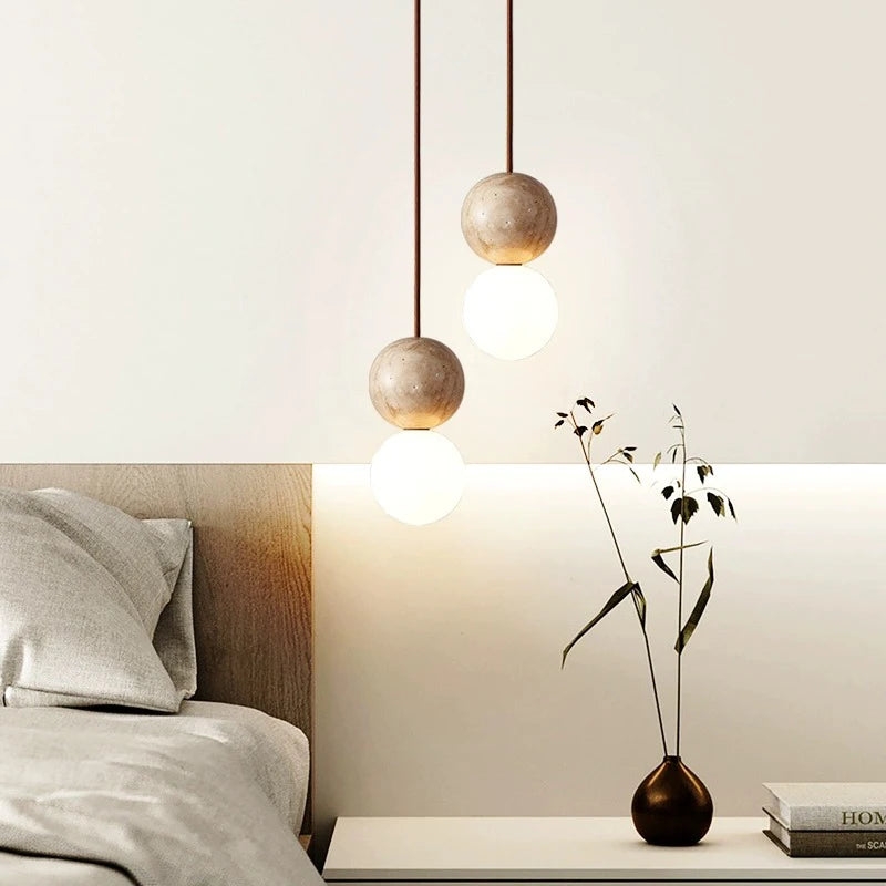 Travertine Stone Cream Retro Minimalist LED Pendant Light T2137