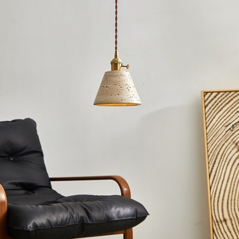 Contemporary Travertine Pendant Light with Brass Accents S285