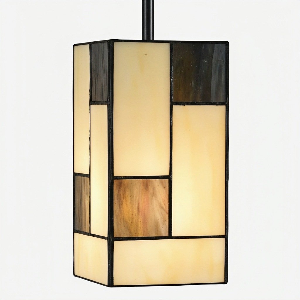 TF Manchester Art Deco Pendant Light - Geometric Stained-Glass Hanging Lamp for Living Room or Dining T884