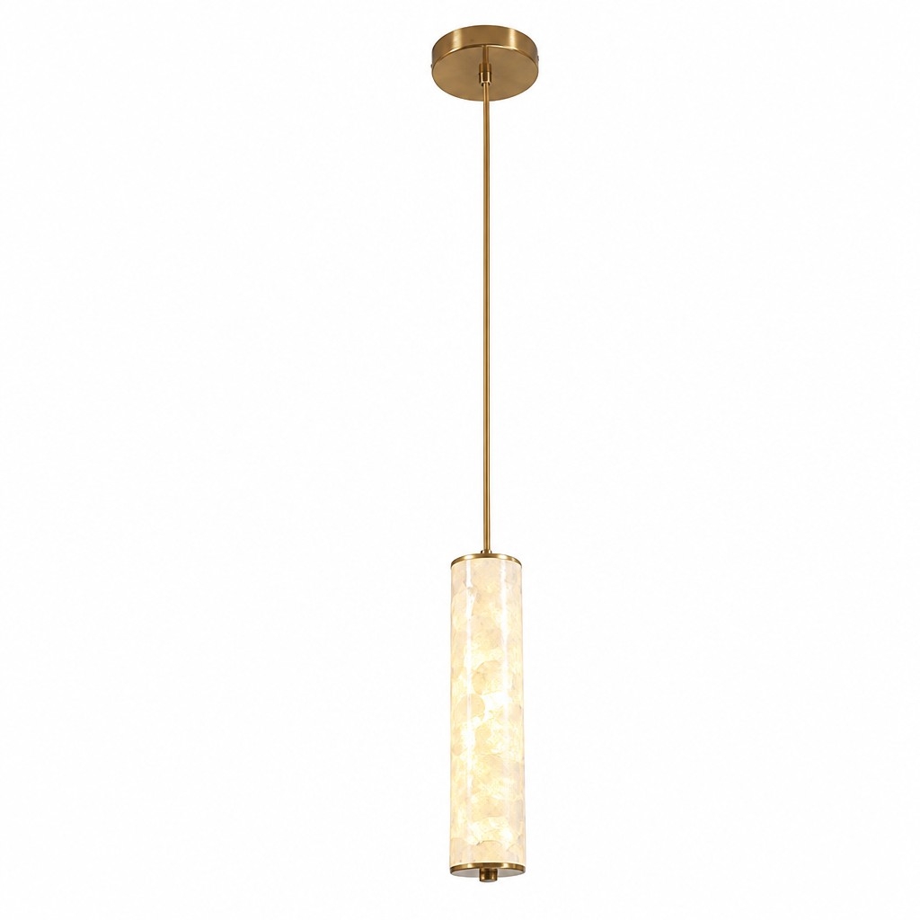 Nacrelith Capiz Shell Cylinder Brass Pendant Light - Nordic Bedroom Lighting T2217