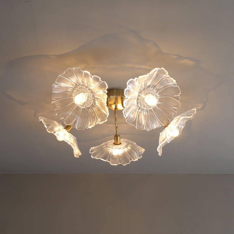 Lotus Leaf Glass Ceiling Lamp for Living Room