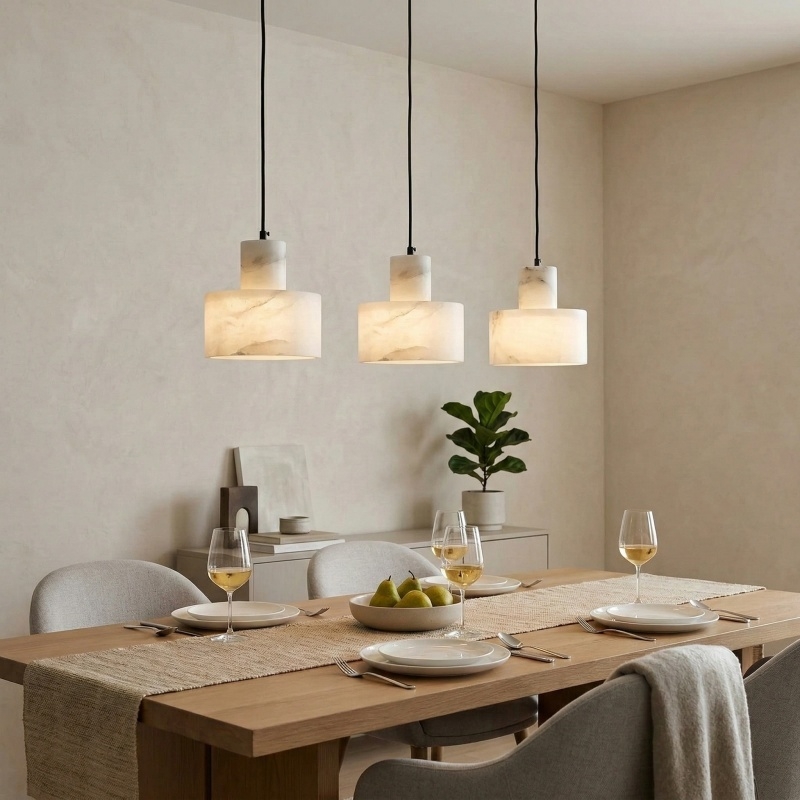 Cylorion Alabaster Pendant Lamp - Modern Minimalist Hanging Light for Dining Room T1158