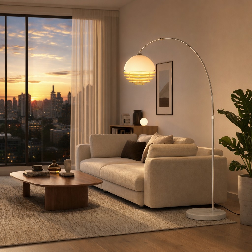 Afterglow Sunset Curved Floor Lamp - Vintage Glass Shade for Bedroom T2241