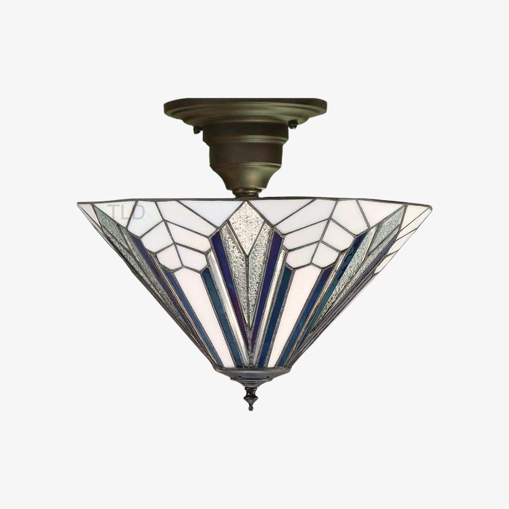 TF Astoria Decorative Stained Glass Semi Flush Light - Art Deco Ceiling Fixture for Entryways & Lounges T1031