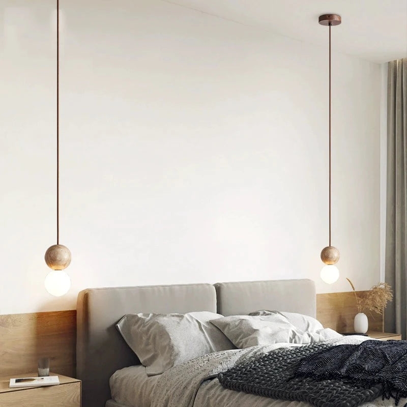 Travertine Stone Cream Retro Minimalist LED Pendant Light T2137