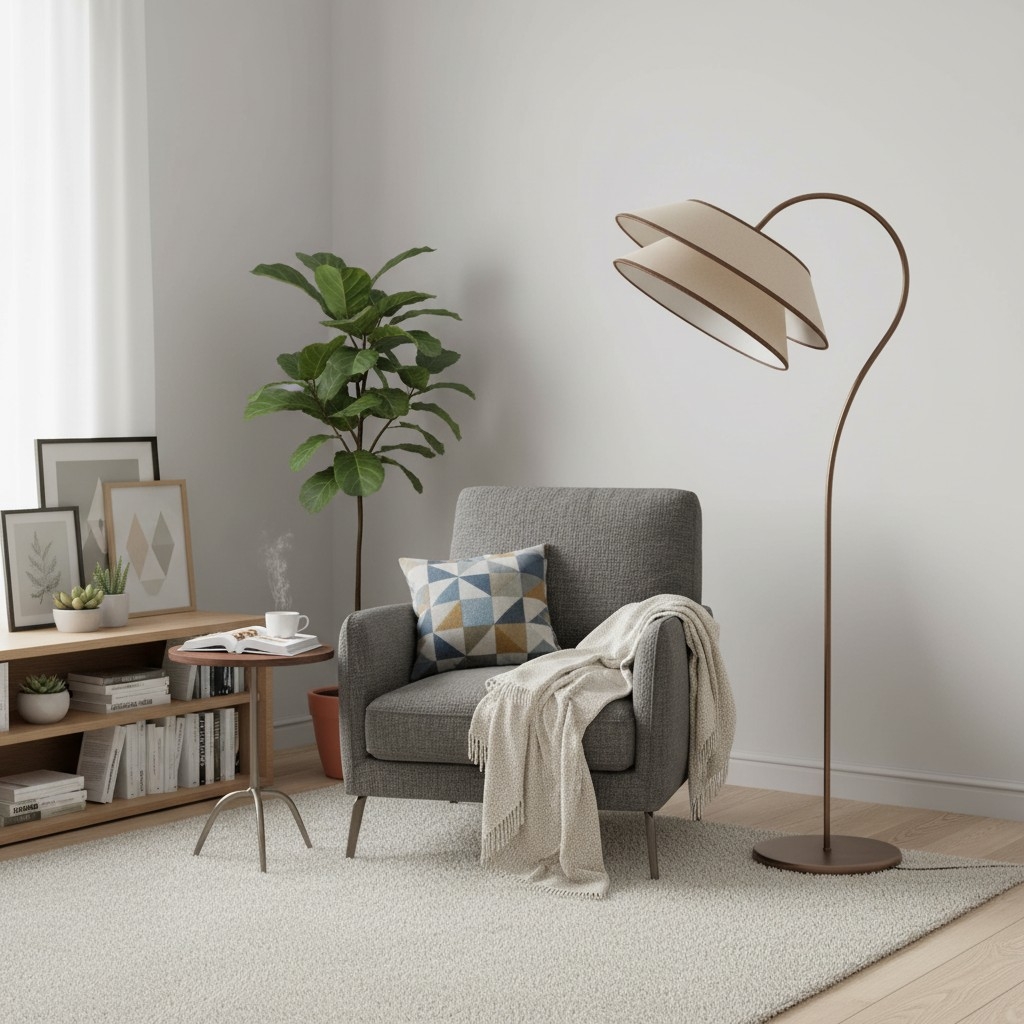 Tarivon Stacked Floor Lamp - Modern Antique Linen Shade for Bedroom & Living Room T705