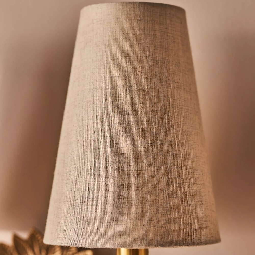 Duova Double Sconce - Antique Brass Metal and Linen Shades for Bedroom or Study T716